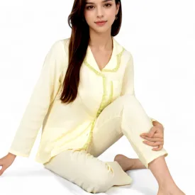 Anna-Kaci Women's Lightweight Gauze Pajama Set with Lace Trim and Button-Up Design