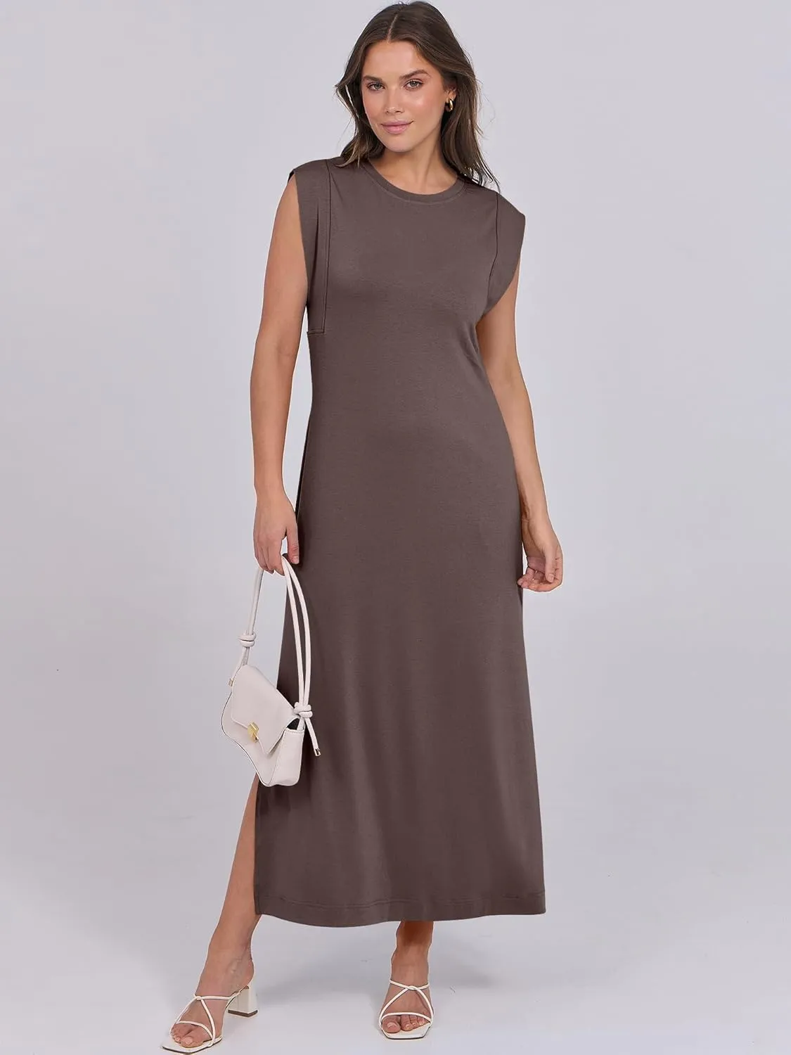 ANRABESS Womens Maxi Dresses 2025 Summer Casual Cap Sleeve Crew Neck Loose Split Beach Travel Long Shirt Sundress & Pockets