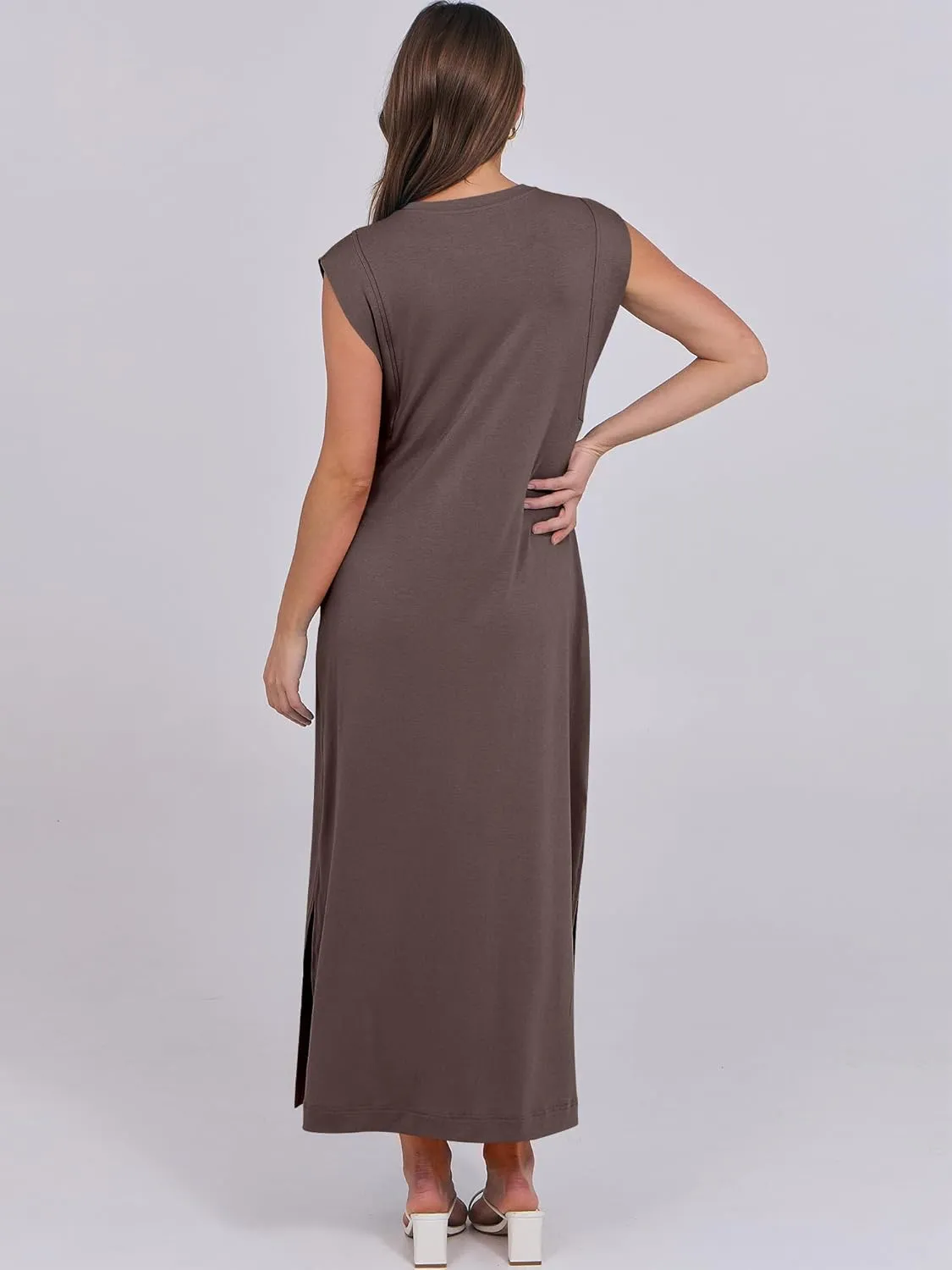 ANRABESS Womens Maxi Dresses 2025 Summer Casual Cap Sleeve Crew Neck Loose Split Beach Travel Long Shirt Sundress & Pockets