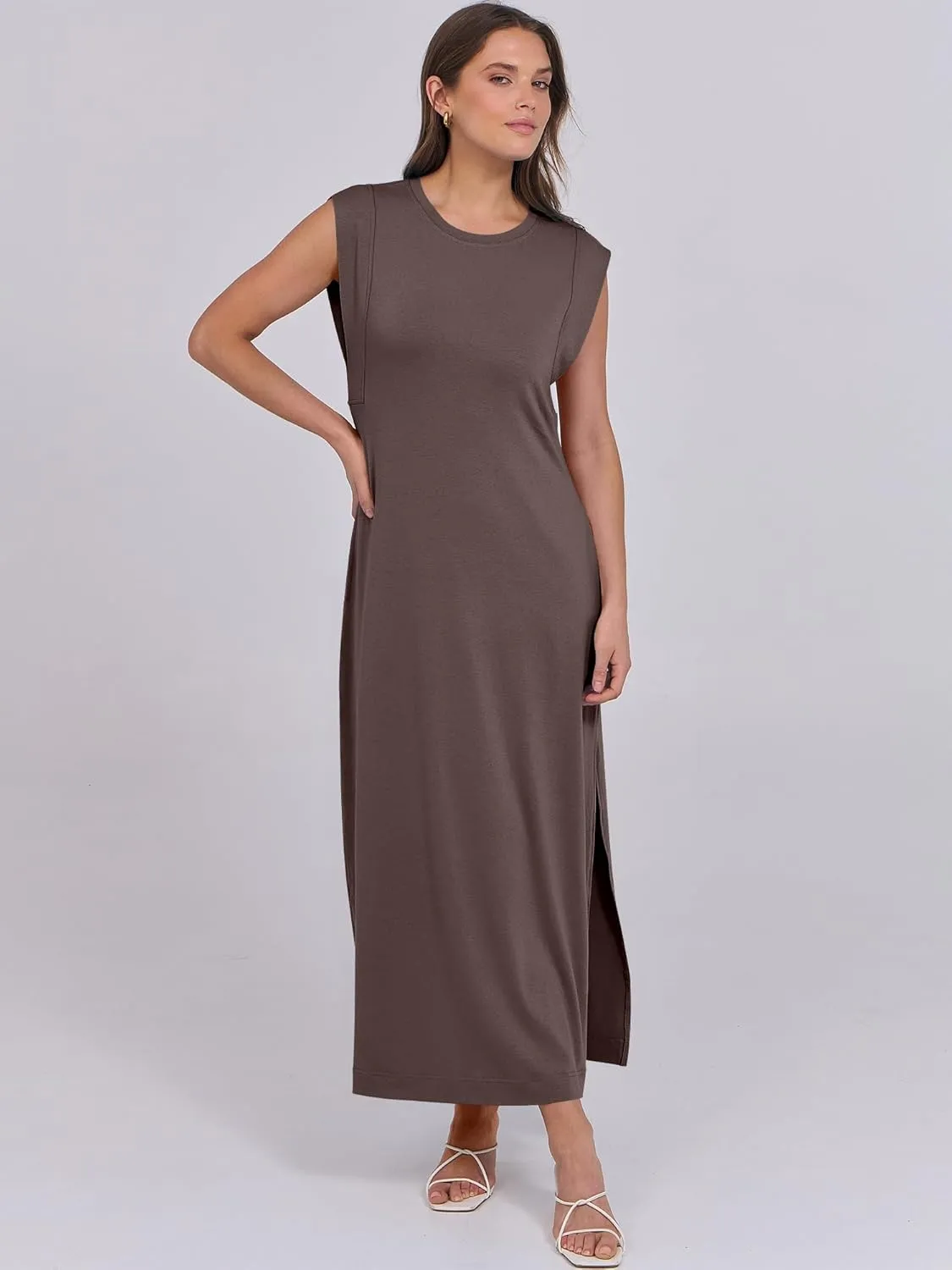 ANRABESS Womens Maxi Dresses 2025 Summer Casual Cap Sleeve Crew Neck Loose Split Beach Travel Long Shirt Sundress & Pockets
