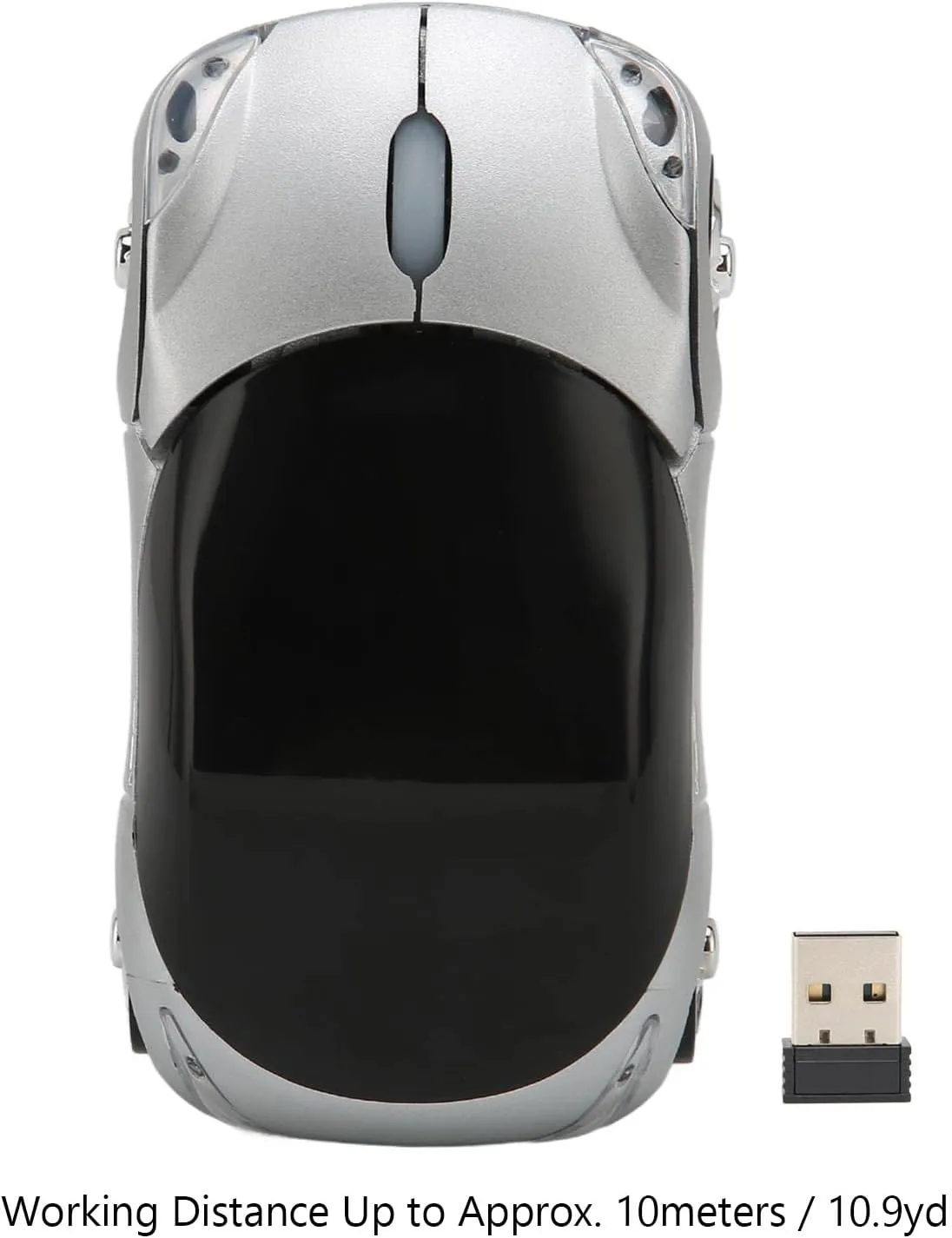 ASHATA Mouse, 2.4GHz Cool Sport Car Mouse, Car Shape Mouse Optical Gaming Mouse for 98 for Win 7 for Linux,for PC Laptop Computer (Silver)
