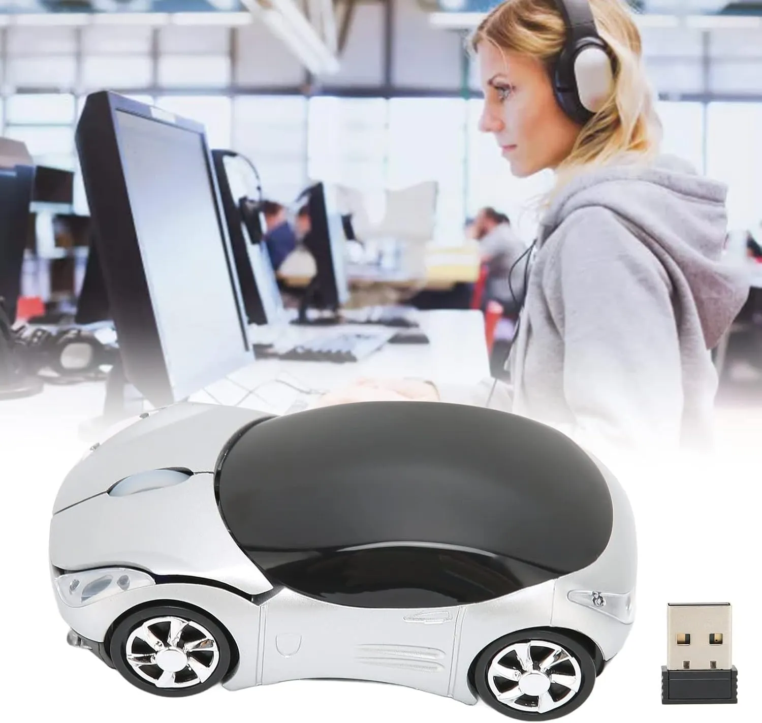 ASHATA Mouse, 2.4GHz Cool Sport Car Mouse, Car Shape Mouse Optical Gaming Mouse for 98 for Win 7 for Linux,for PC Laptop Computer (Silver)