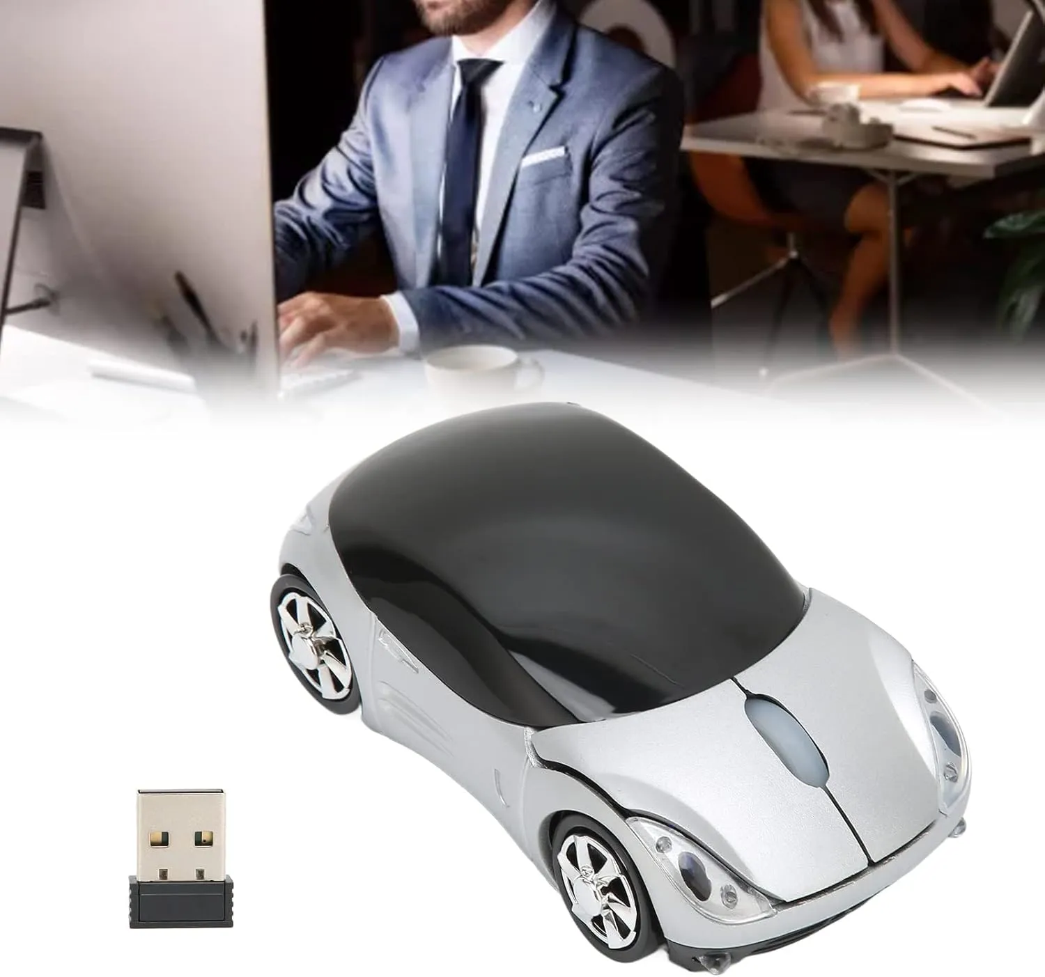 ASHATA Mouse, 2.4GHz Cool Sport Car Mouse, Car Shape Mouse Optical Gaming Mouse for 98 for Win 7 for Linux,for PC Laptop Computer (Silver)