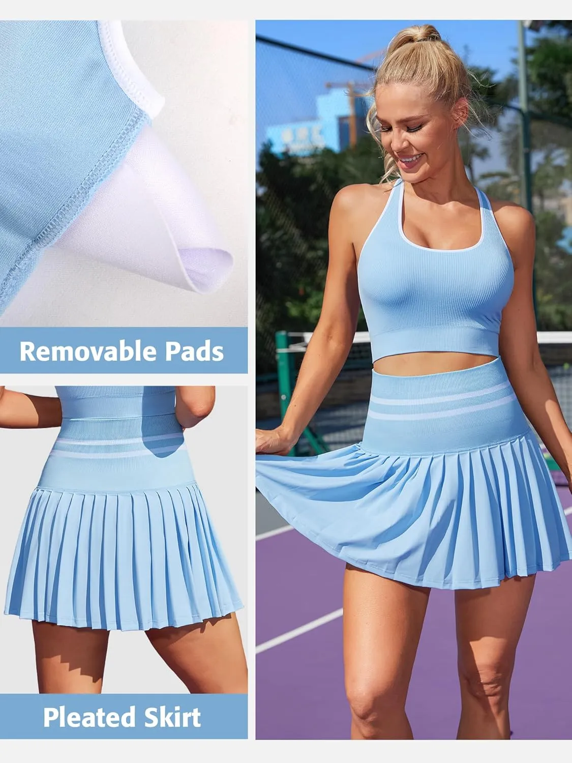 ATTRACO 2 Piece Tennis Dresses for Women High Waisted Pleated Skirt Sets Seamless Colorblock Golf Outfits