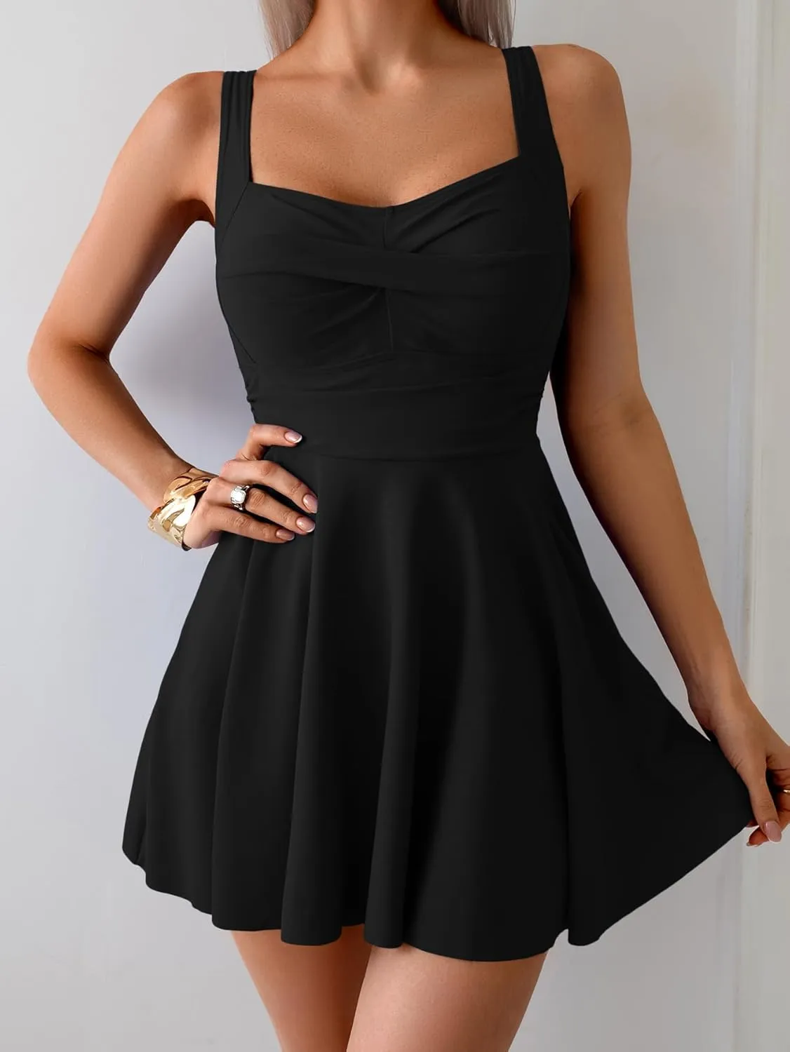 B2prity One Piece Swimdress Swimsuit for Women Tummy Control Wrap Swim Dress Modest Ruched Skirt Bathing Suit