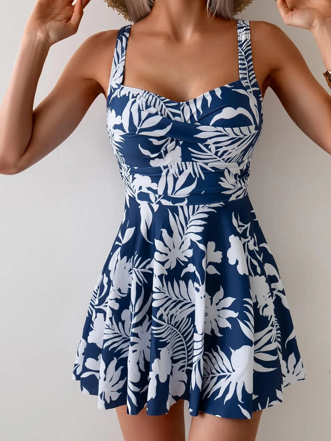 B2prity One Piece Swimdress Swimsuit for Women Tummy Control Wrap Swim Dress Modest Ruched Skirt Bathing Suit