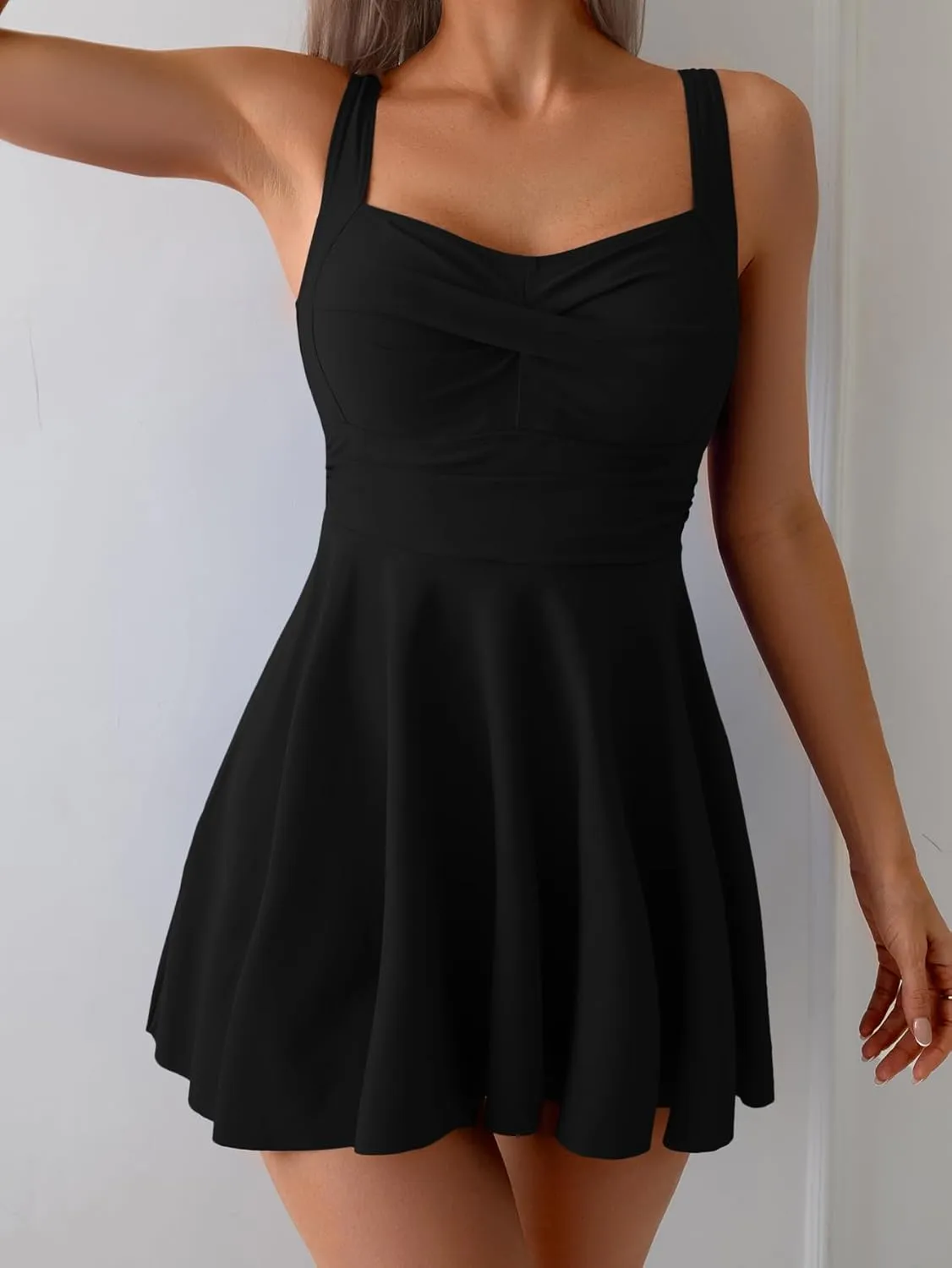 B2prity One Piece Swimdress Swimsuit for Women Tummy Control Wrap Swim Dress Modest Ruched Skirt Bathing Suit