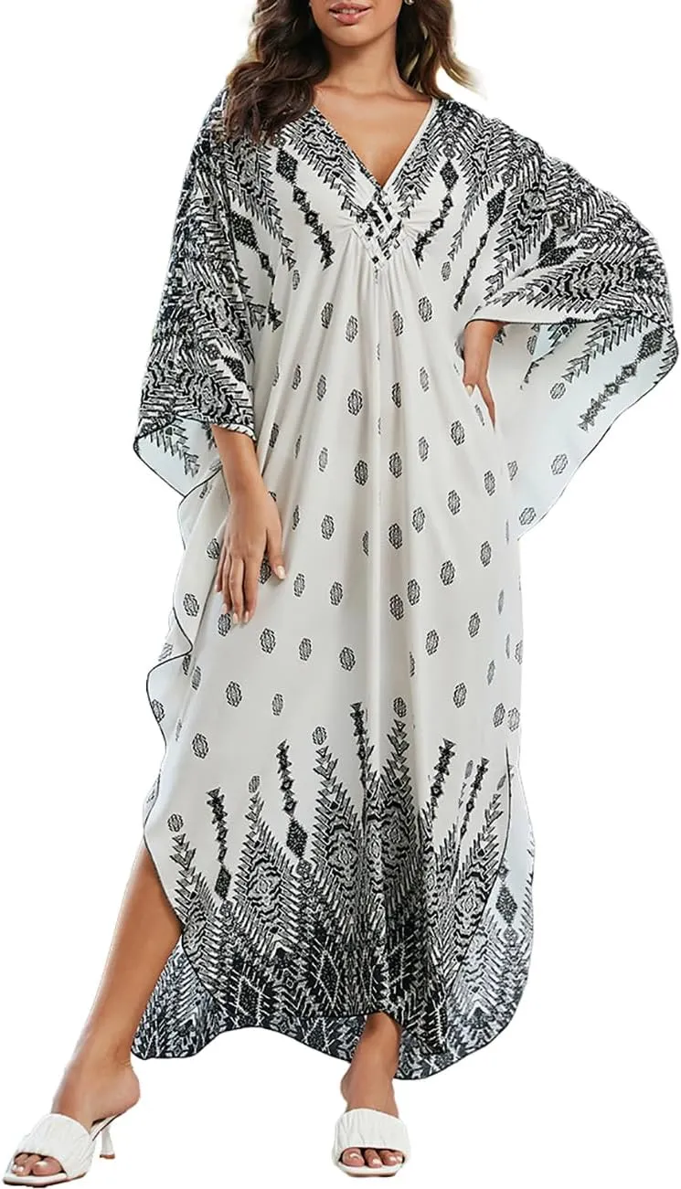 Bsubseach Kaftan Dresses for Women Plus Size Caftan Dress Print Caftan Beach Cover Up 70s Dress