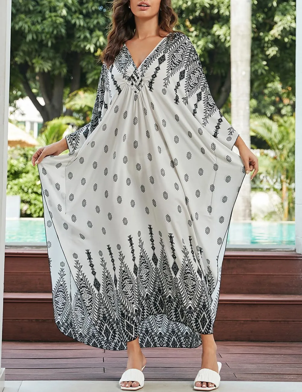 Bsubseach Kaftan Dresses for Women Plus Size Caftan Dress Print Caftan Beach Cover Up 70s Dress