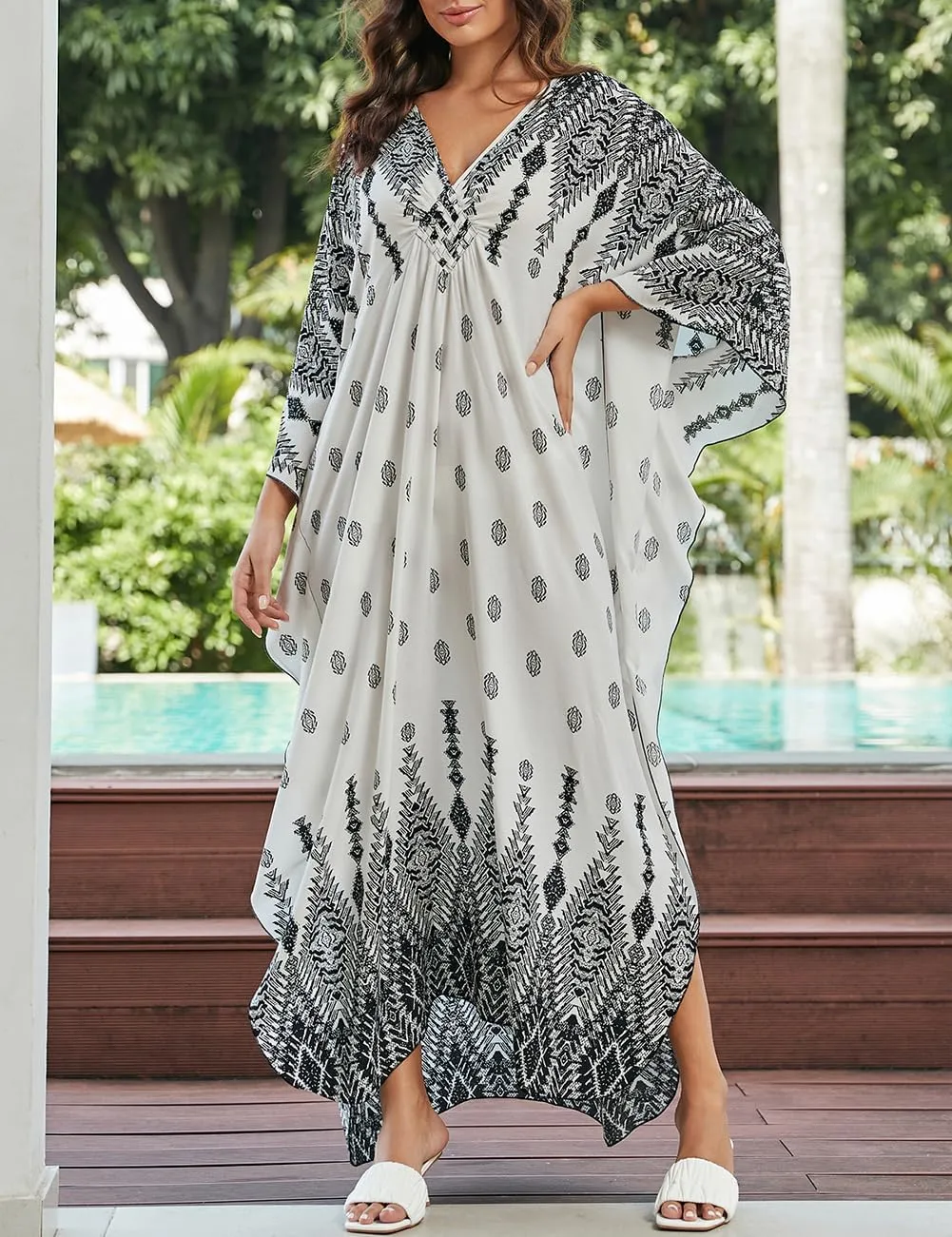 Bsubseach Kaftan Dresses for Women Plus Size Caftan Dress Print Caftan Beach Cover Up 70s Dress