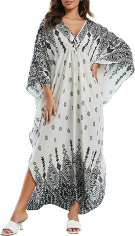 Bsubseach Kaftan Dresses for Women Plus Size Caftan Dress Print Caftan Beach Cover Up 70s Dress