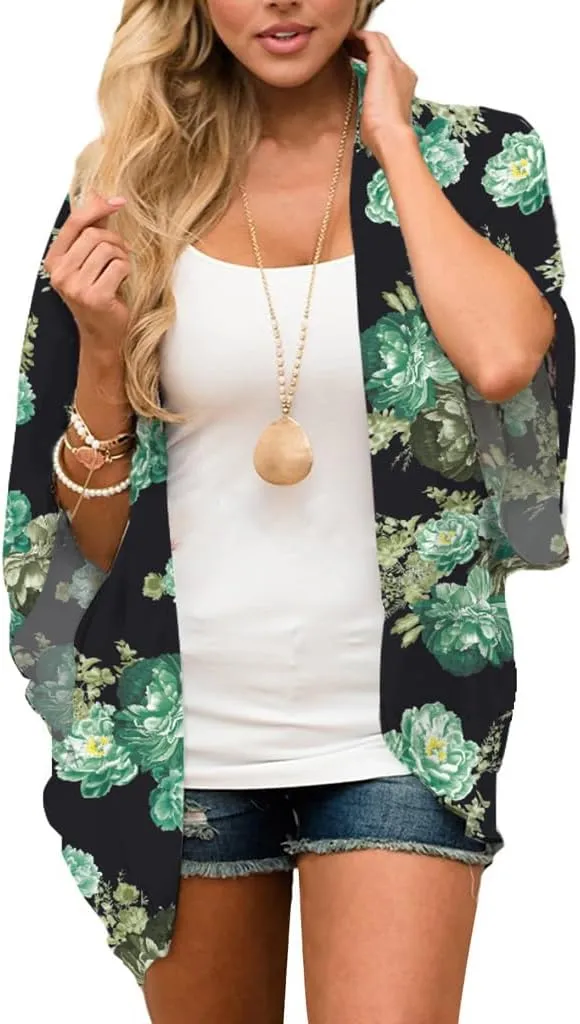 Camisunny Women Chiffon Printed Cardigan Kimono Robe Tops Beach Bikini Cover up Blouse