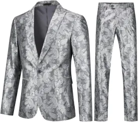 Cloudstyle Mens 2 Piece Paisley Dress Suit One Button Party Wedding Blazer Pants Sets