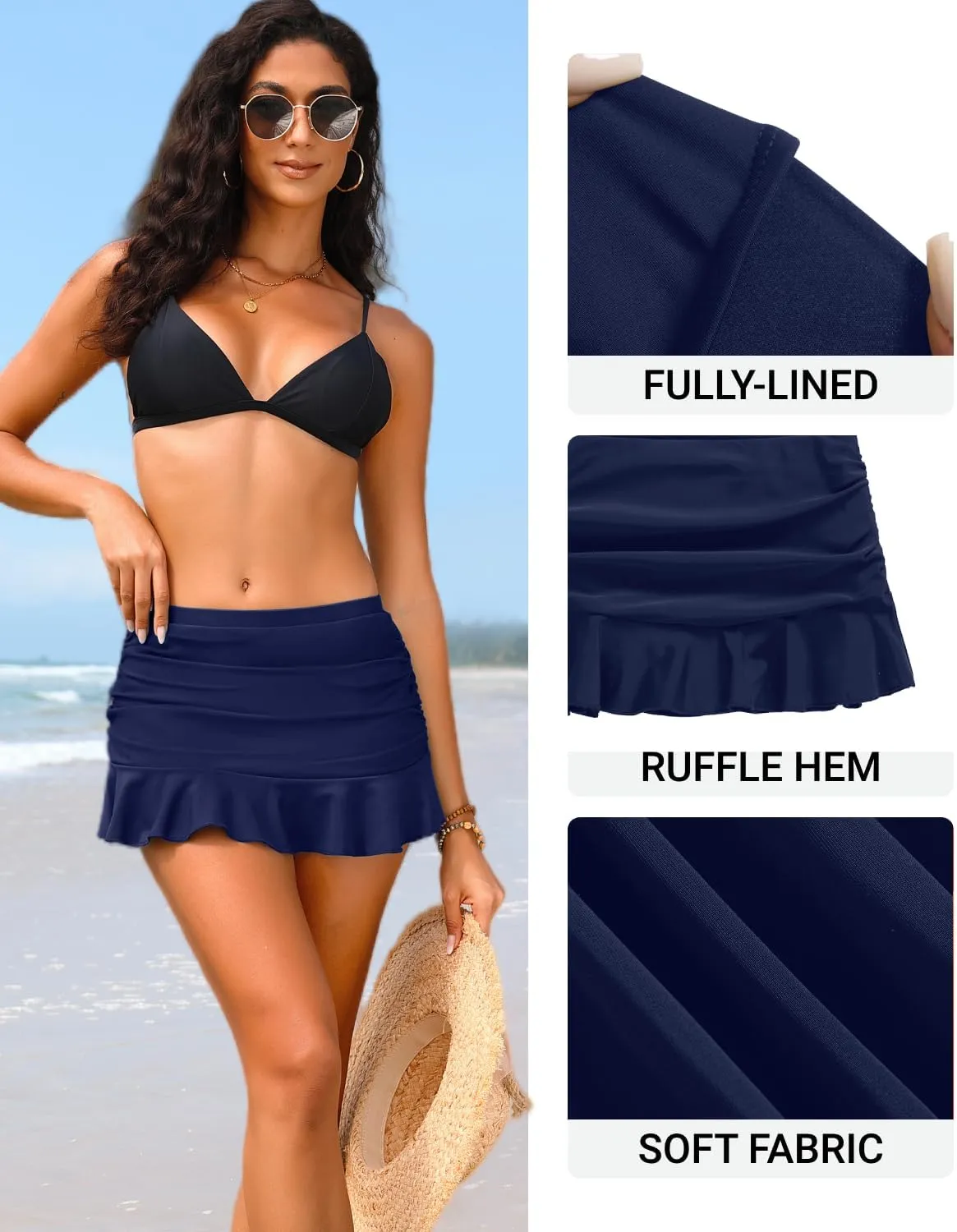 Daci Women's Mid Rise Swim Skirt - Ruched Ruffle Swimsuit Tummy Control Bathing Suit Bikini Skirt Bottom 2025