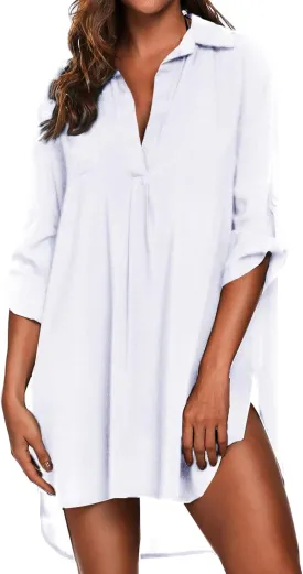 Ekouaer Beach Cover Ups for Women V Neck Bathing Suit Cover Up Bikini Swimsuit Coverup Beach Dress Shirt S-3XL