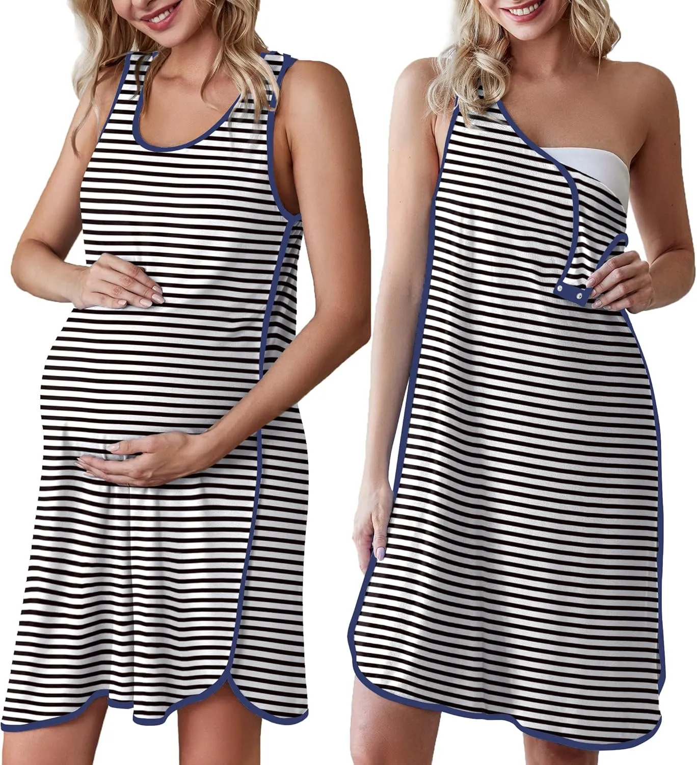 Ekouaer Labor and Delivery Gown for Hospital 3 in 1 Nursing Dress Sleeveless Maternity Snap Button Breastfeeding Nightgown