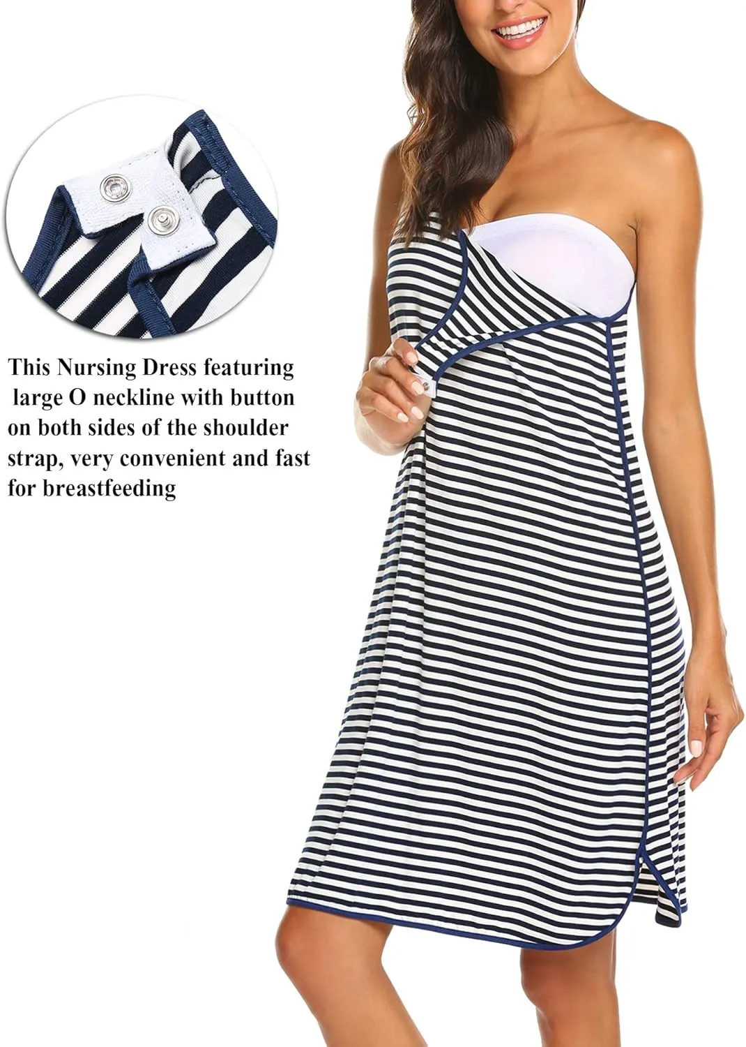 Ekouaer Labor and Delivery Gown for Hospital 3 in 1 Nursing Dress Sleeveless Maternity Snap Button Breastfeeding Nightgown