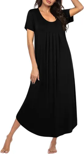 Ekouaer Long Nightgowns for Women House Dress Plus Size Sleepwear Pleated Full Length Loungwear S-4XL