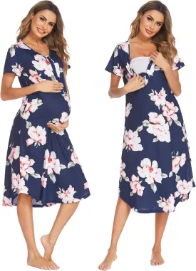 Ekouaer Womens Maternity Nightgown for Hospital Pregnancy Long Nightgowns Nursing Night Gown for Breastfeeding