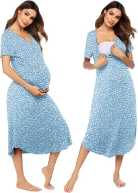 Ekouaer Womens Maternity Nightgown for Hospital Pregnancy Long Nightgowns Nursing Night Gown for Breastfeeding