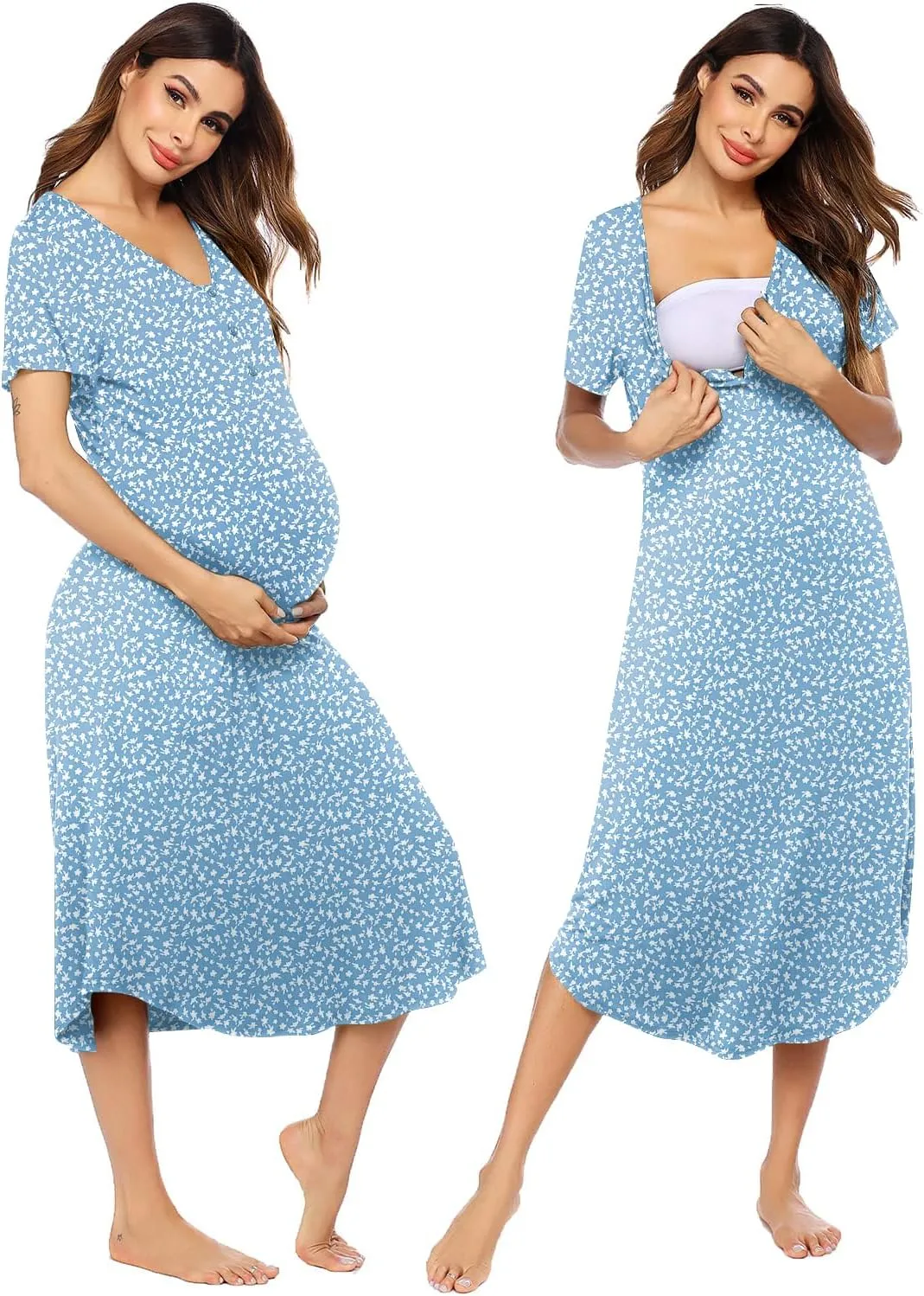 Ekouaer Womens Maternity Nightgown for Hospital Pregnancy Long Nightgowns Nursing Night Gown for Breastfeeding