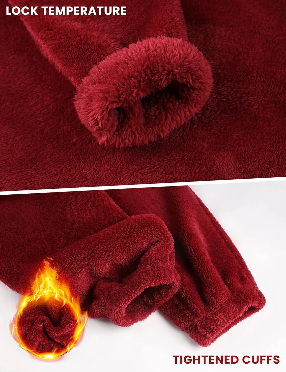 Faleave Womens Winter Fluffy Pajamas Set Warm Fleece Pants Pullover Plush Sleepwear