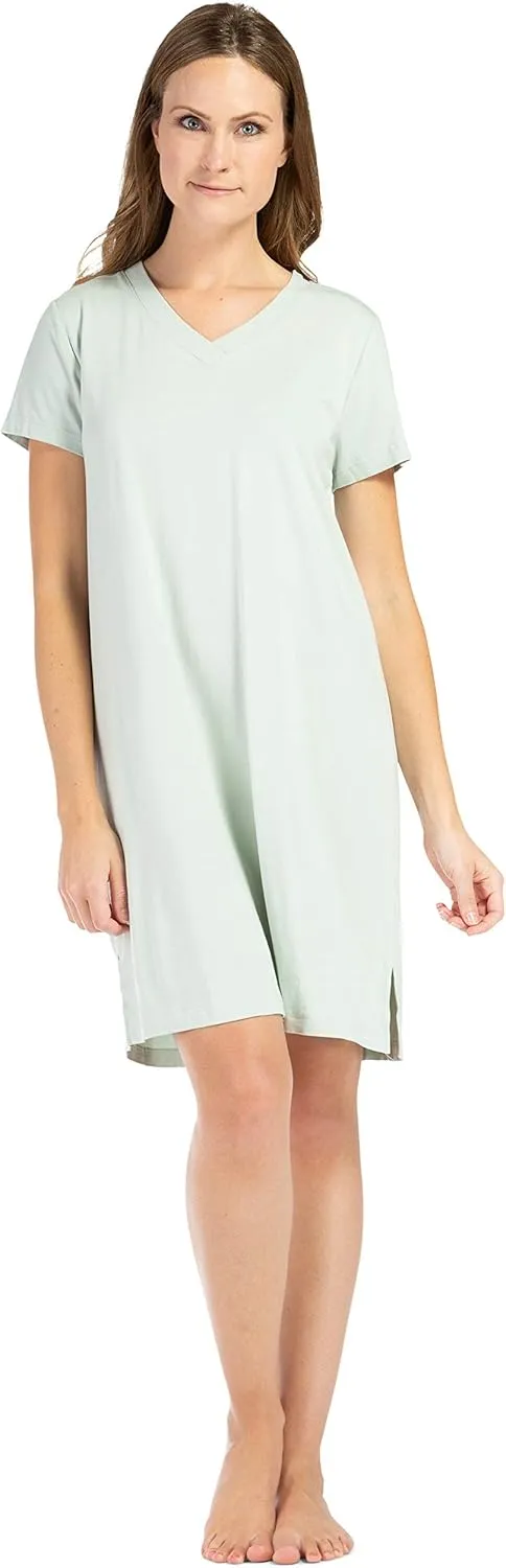 Fishers Finery Women's Organic Cotton and Rayon Blend Short Sleeve Sleep Dress Sleep Shirt