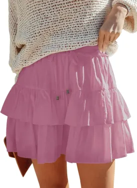 Flowy Shorts for Women Boho Ruffled Tiered Skorts Casual High Waist Mini Skirts Tennis Golf Comfy Shorts 2025