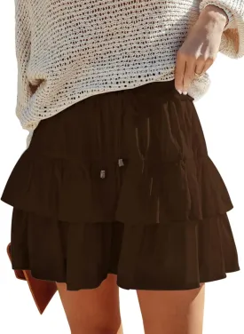 Flowy Shorts for Women Boho Ruffled Tiered Skorts Casual High Waist Mini Skirts Tennis Golf Comfy Shorts 2025