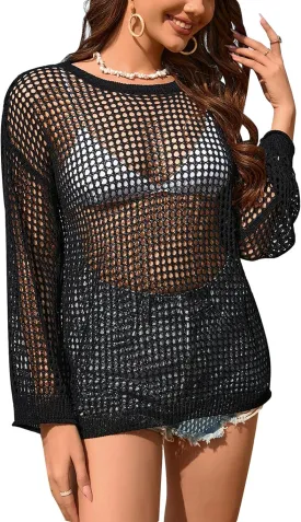 Flygo Swimsuit Coverup for Women Crochet Beach Cover Ups Summer Bathing Suit Cover Up Knit Beach Dress Vacation Outfits