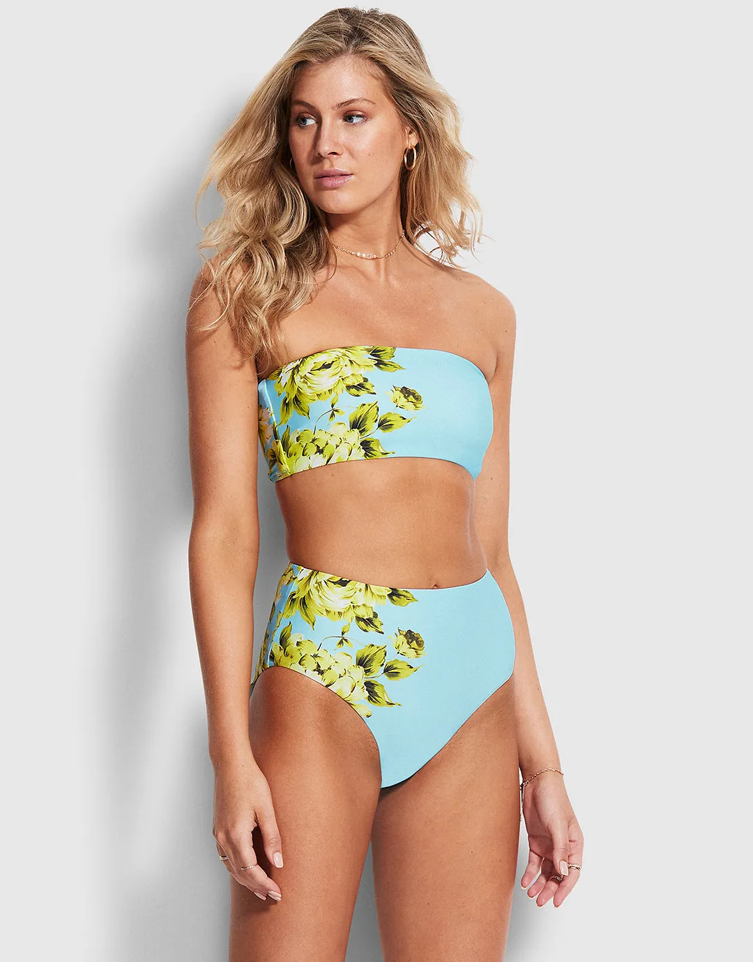 Full Bloom High Waisted Bikini Pant - Sky