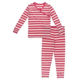 Girl's Print Bamboo Long Sleeve Kimono Pajama Set - Hopscotch Stripe