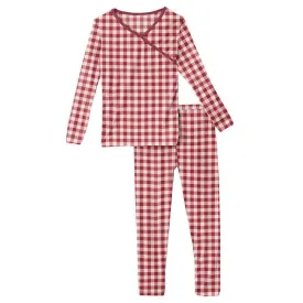 Girl's Print Bamboo Long Sleeve Kimono Pajama Set - Wild Strawberry Gingham