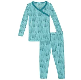 Girl's Print Bamboo Long Sleeve Scallop Kimono Pajama Set - Iceberg Icicles