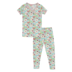 Girl's Print Bamboo Short Sleeve Kimono Pajama Set - Summer Sky Flower Power