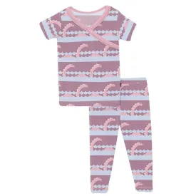 Girl's Print Bamboo Short Sleeve Scallop Kimono Pajama Set - Pegasus Sea Monster