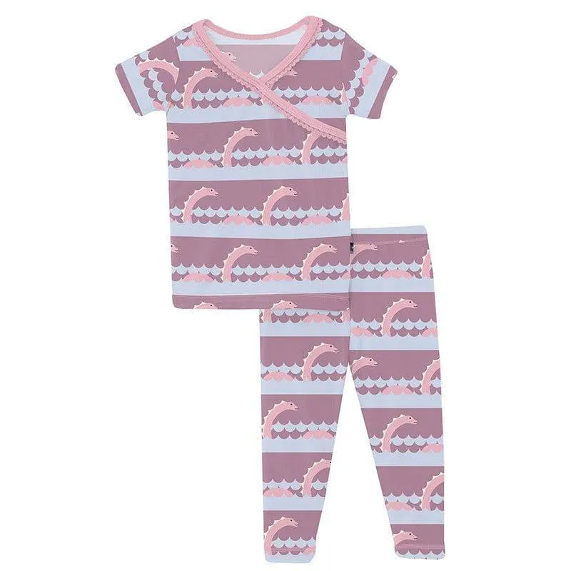 Girl's Print Bamboo Short Sleeve Scallop Kimono Pajama Set - Pegasus Sea Monster