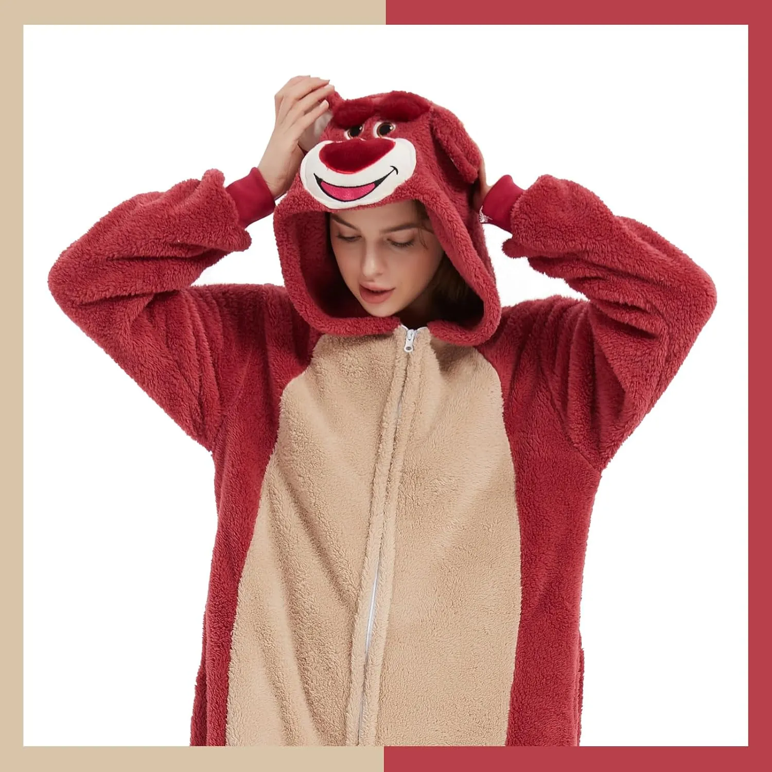 GONAAP Adult Onesie Pajamas Sherpa Animal One Piece Cosplay Costume for Women Men