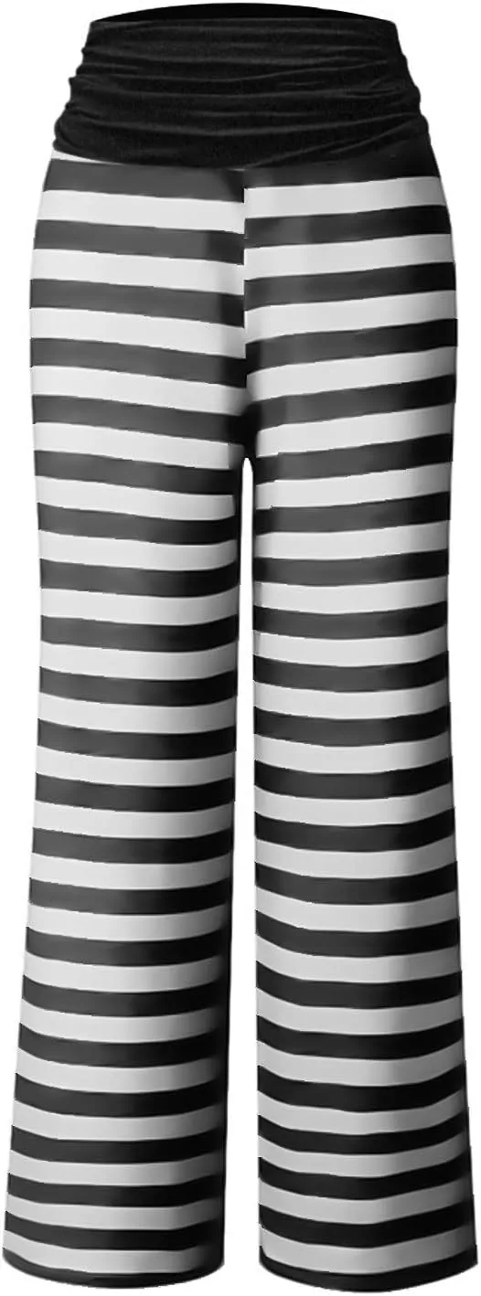 Gracyoga Women's Comfy Pajama Pants Wide Leg Lounge Palazzo Yoga Pants Stretch Casual Floral Print Fold Waist Pants