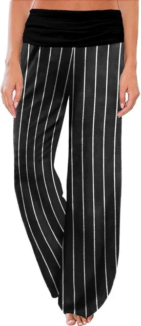 Gracyoga Women's Comfy Pajama Pants Wide Leg Lounge Palazzo Yoga Pants Stretch Casual Floral Print Fold Waist Pants