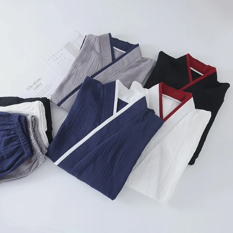 Grey Cotton Colorblock Kimono Pajama Set