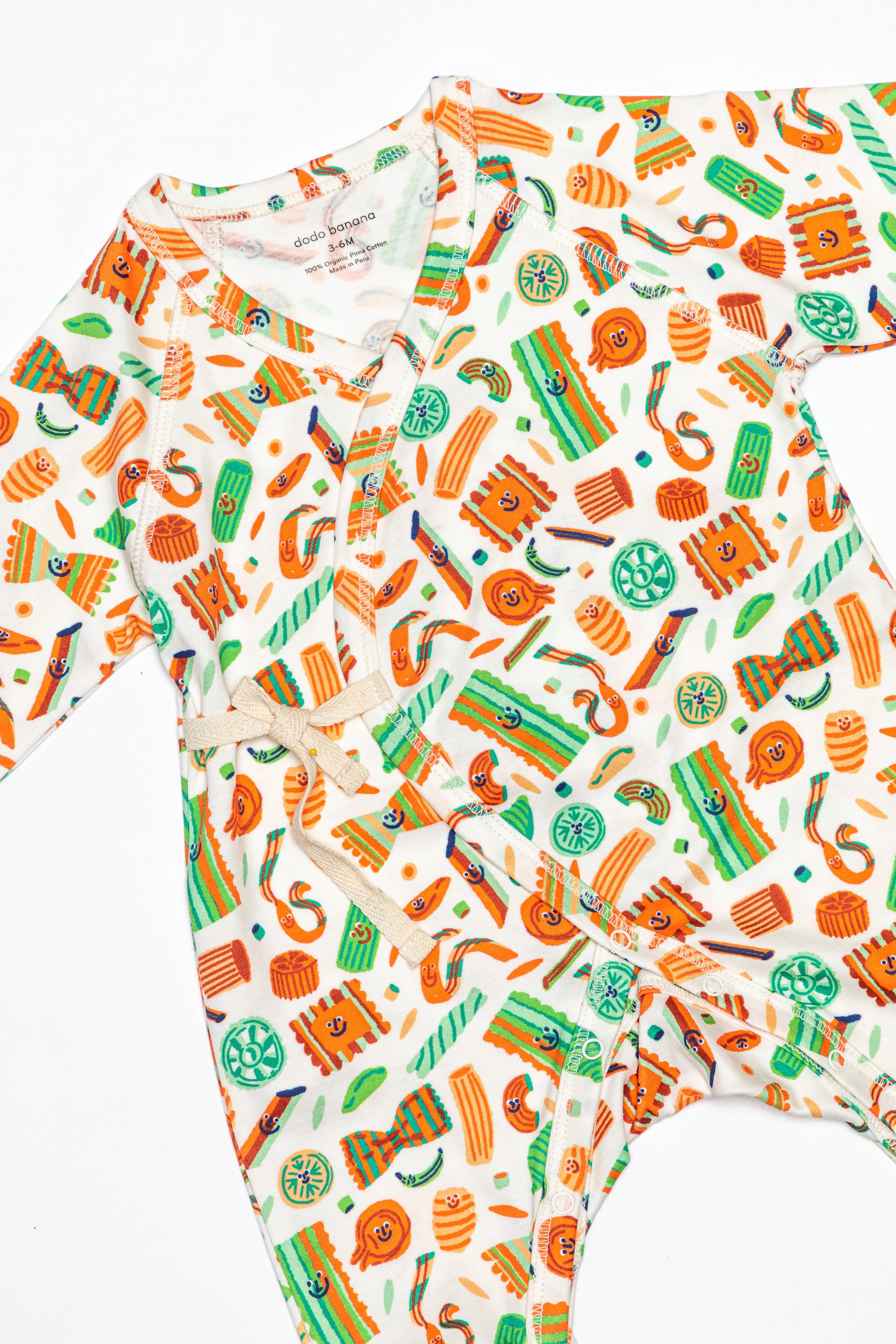 Holiday Pasta Baby Kimono Onesie
