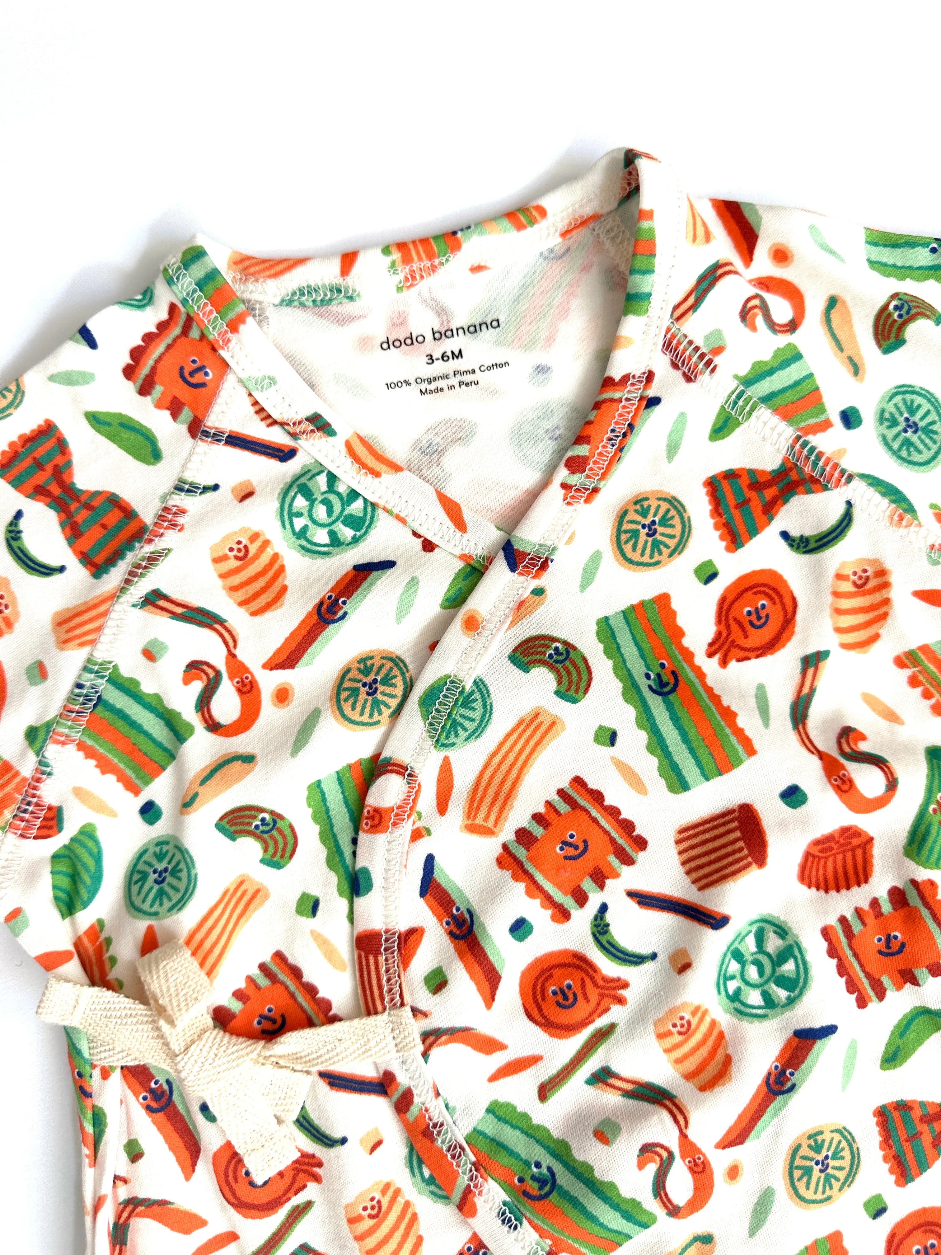 Holiday Pasta Baby Kimono Onesie