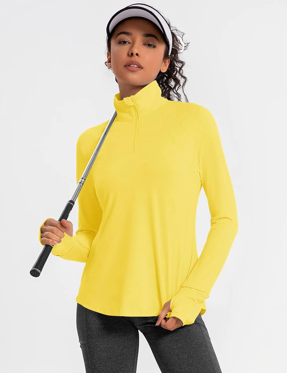 IECCP Womens Long Sleeve Shirts Sun Protection Quarter Zip Pullover Summer Quick Dry Athletic Hiking Running Workout Tops