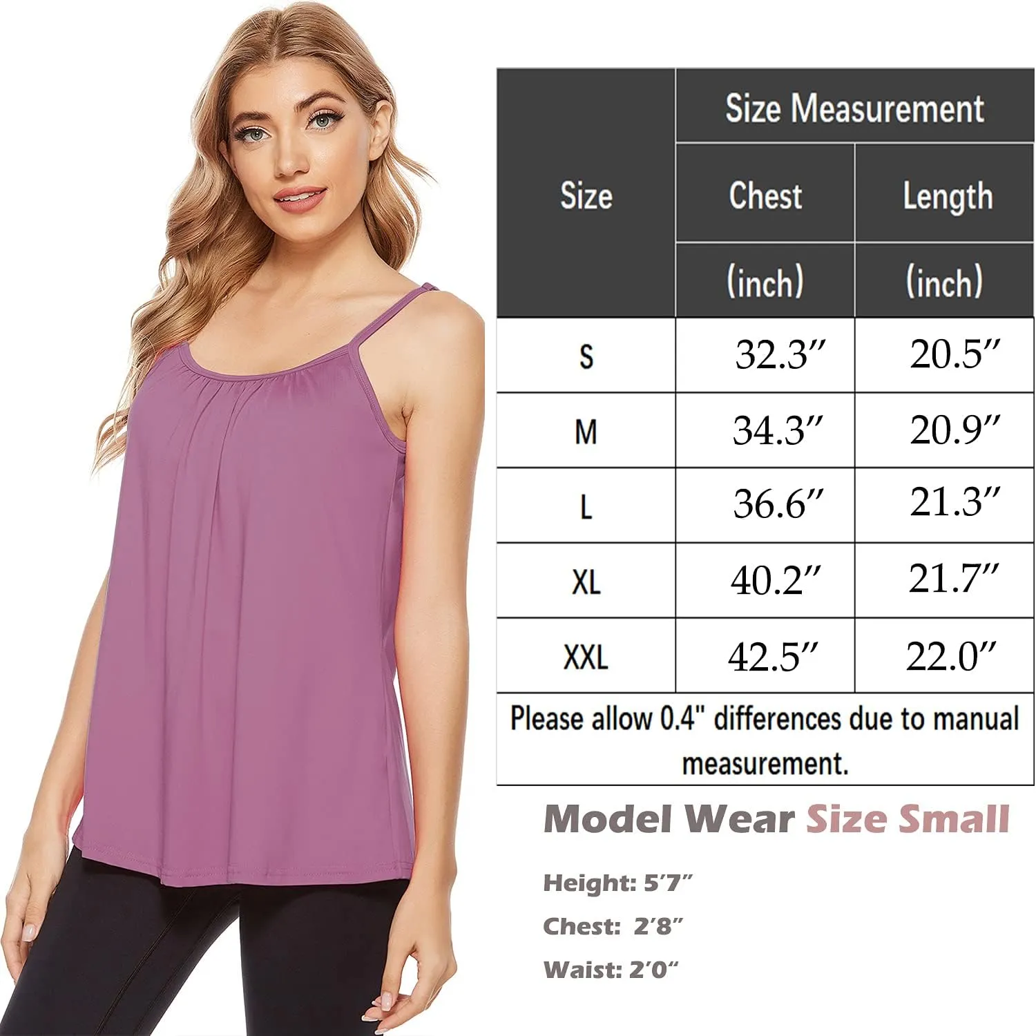 jonivey Women Casual Camisole with Removable Shelf Bra Spaghetti Straps Flowy Lounge Padded Cami Tank Top