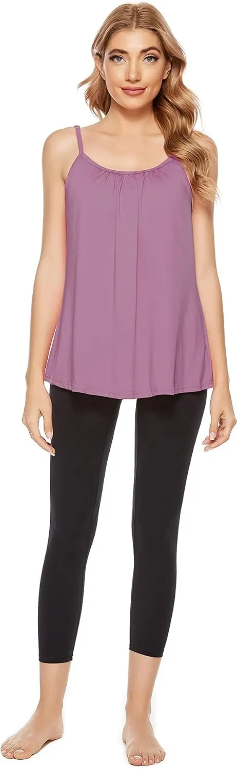 jonivey Women Casual Camisole with Removable Shelf Bra Spaghetti Straps Flowy Lounge Padded Cami Tank Top
