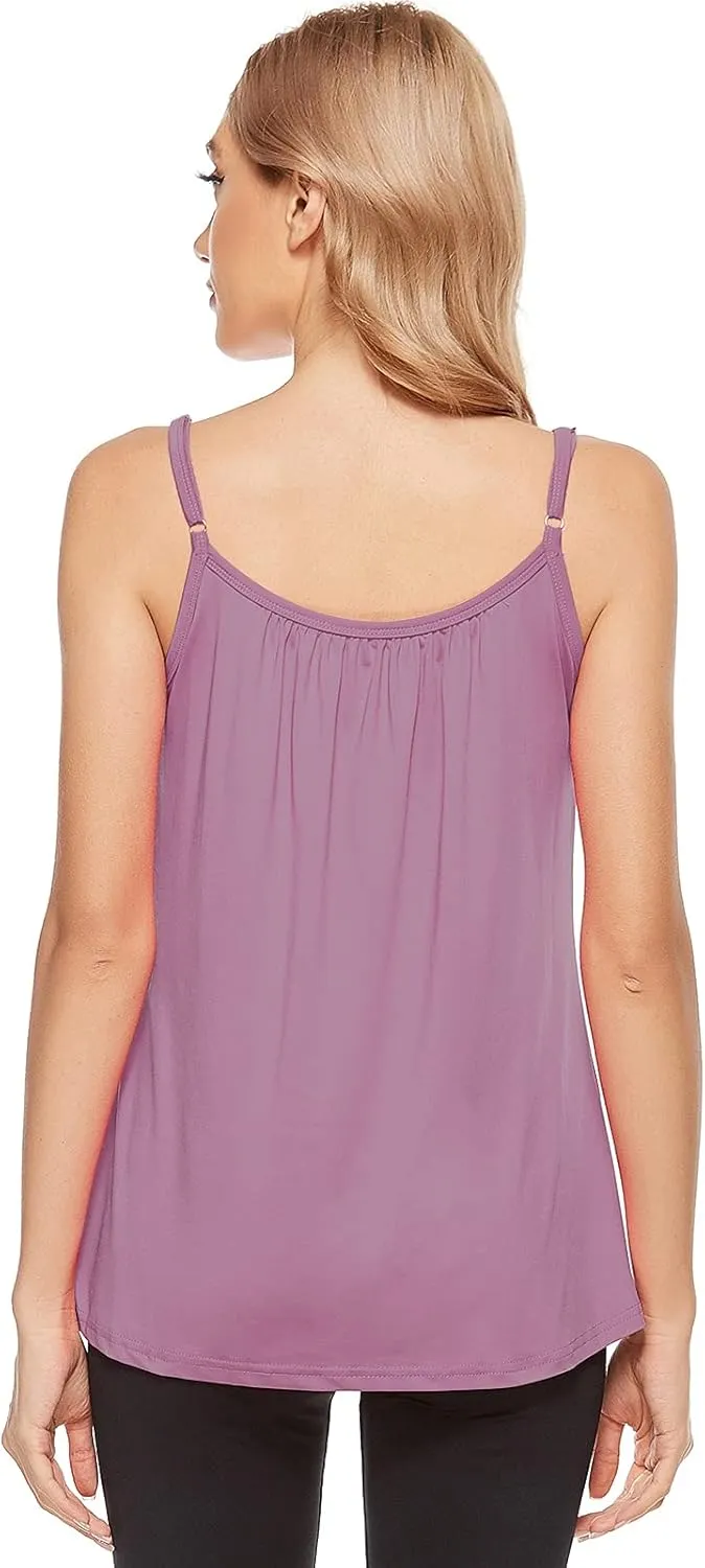 jonivey Women Casual Camisole with Removable Shelf Bra Spaghetti Straps Flowy Lounge Padded Cami Tank Top