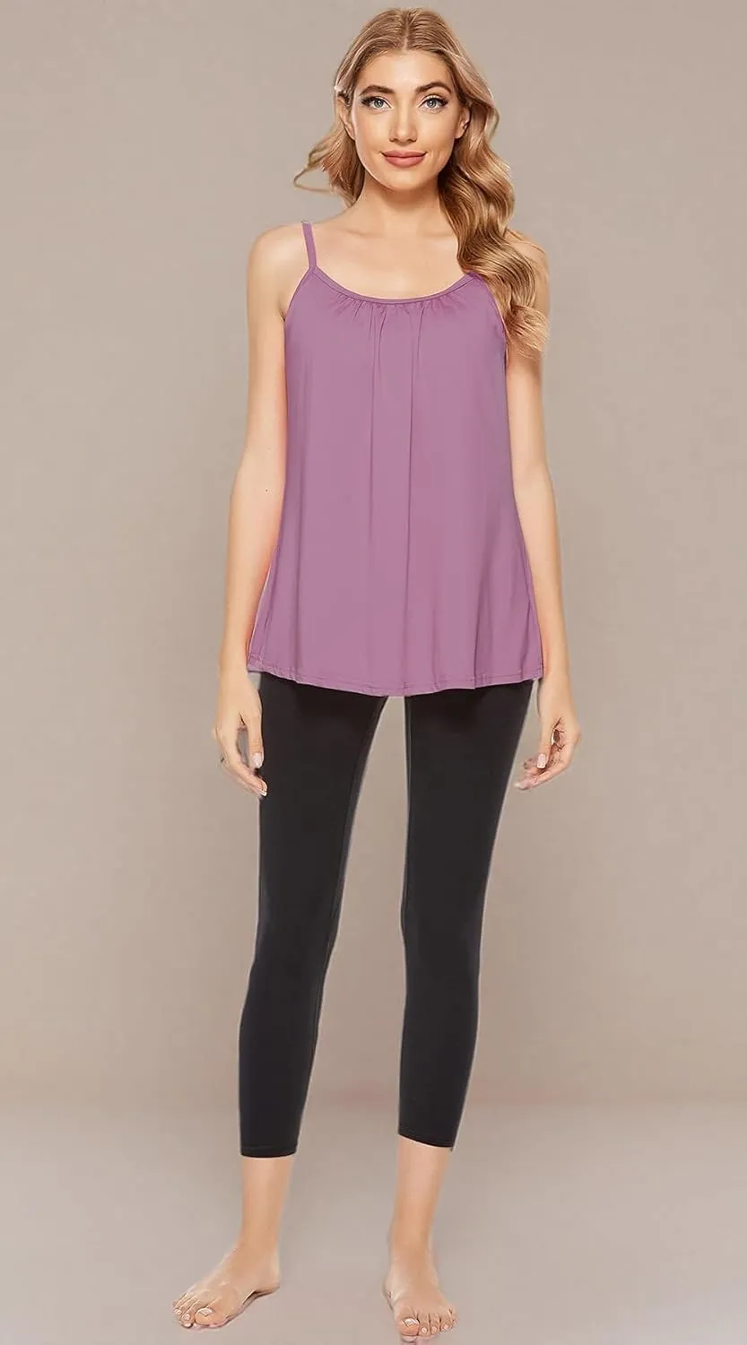 jonivey Women Casual Camisole with Removable Shelf Bra Spaghetti Straps Flowy Lounge Padded Cami Tank Top