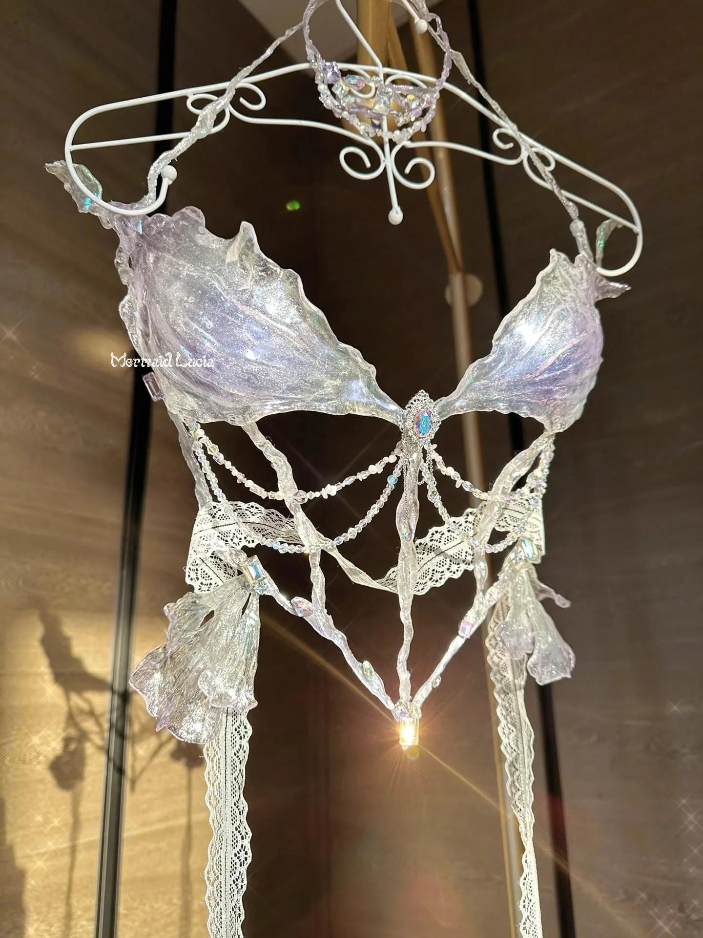 Lilac Crystal Phalaenopsis Resin Porcelain Mermaid Corset Bra Top Cosplay Costume Patent-Protected