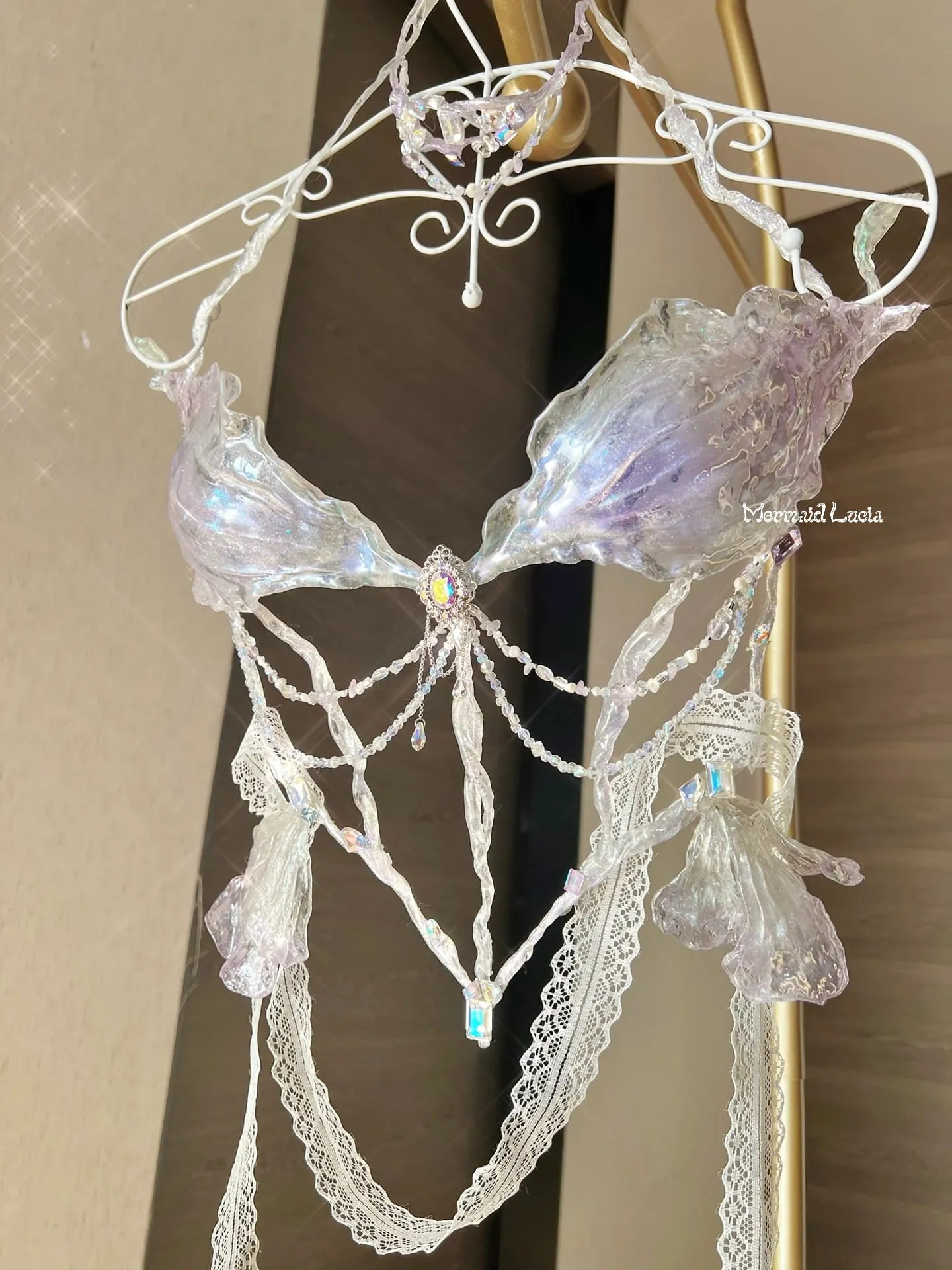 Lilac Crystal Phalaenopsis Resin Porcelain Mermaid Corset Bra Top Cosplay Costume Patent-Protected
